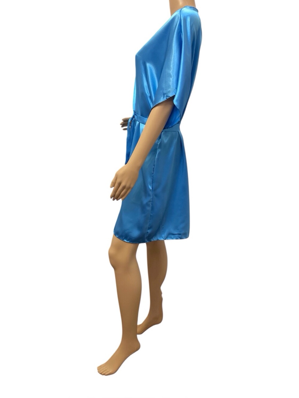Cinema Etoile Women's Blue Satin Kimono Night Gown Robe, L - Picture 4 of 9